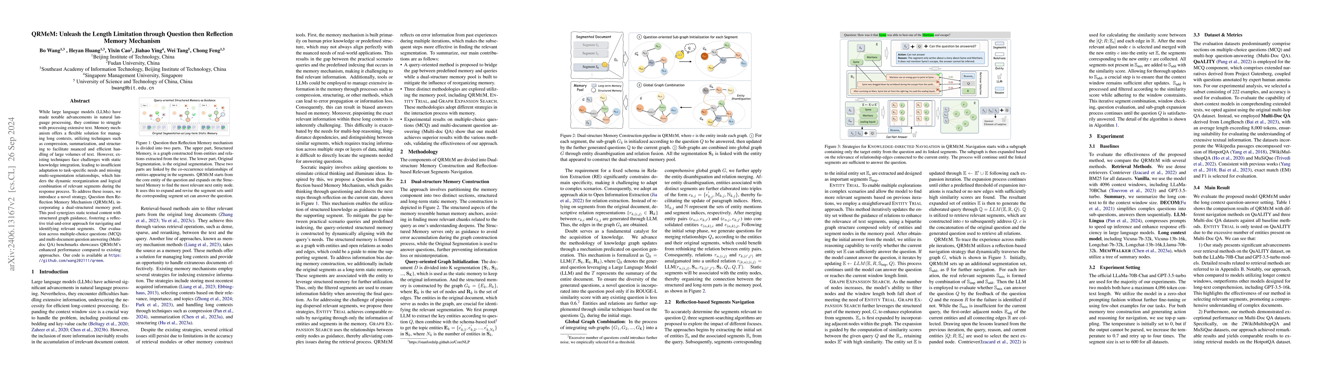 Thumbnail for QRMeM: Unleash the Length Limitation through Question then Reflection
  Memory Mechanism