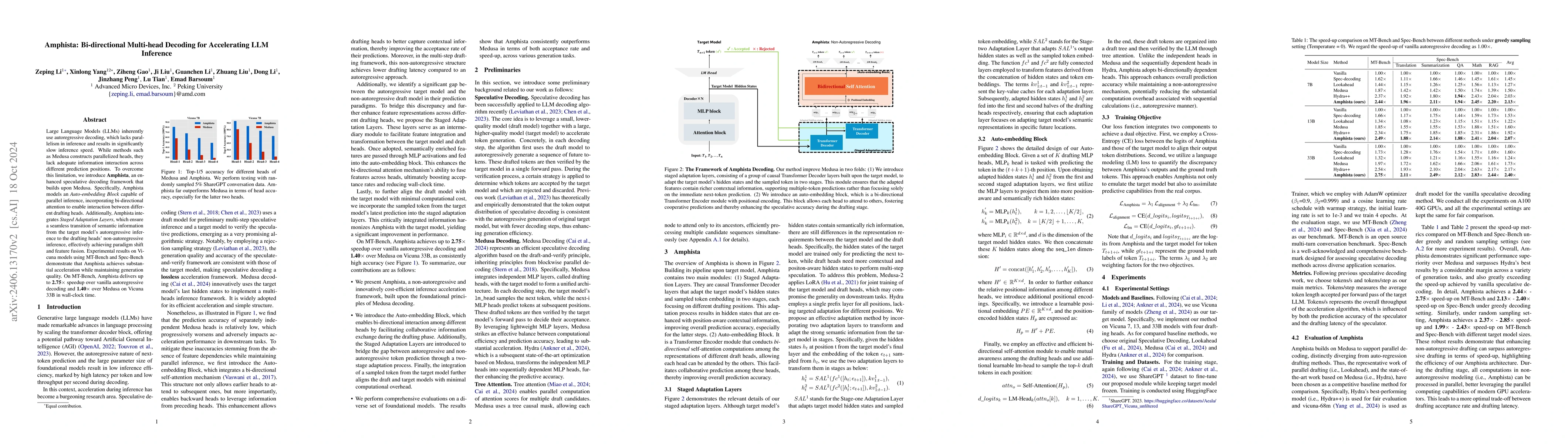 Thumbnail for Amphista: Accelerate LLM Inference with Bi-directional Multiple Drafting
  Heads in a Non-autoregressive Style