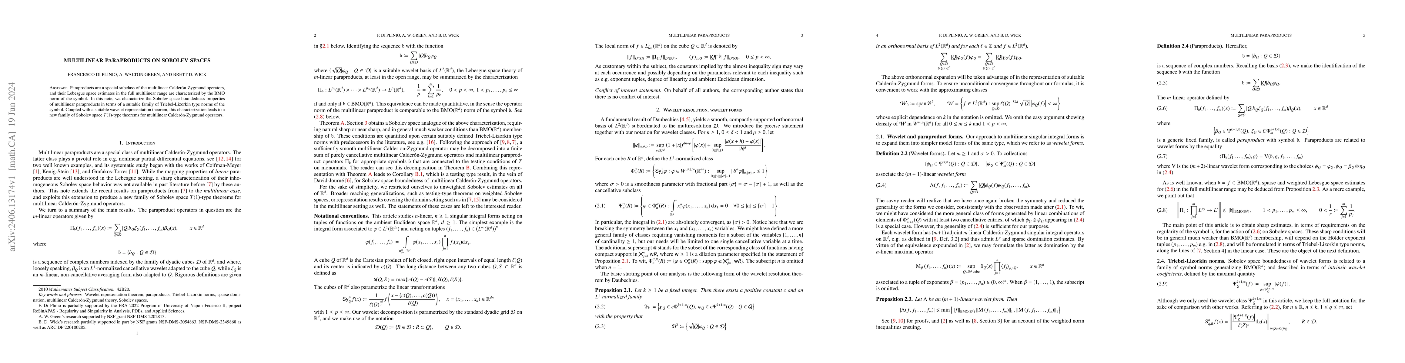 Thumbnail for Multilinear paraproducts on Sobolev spaces