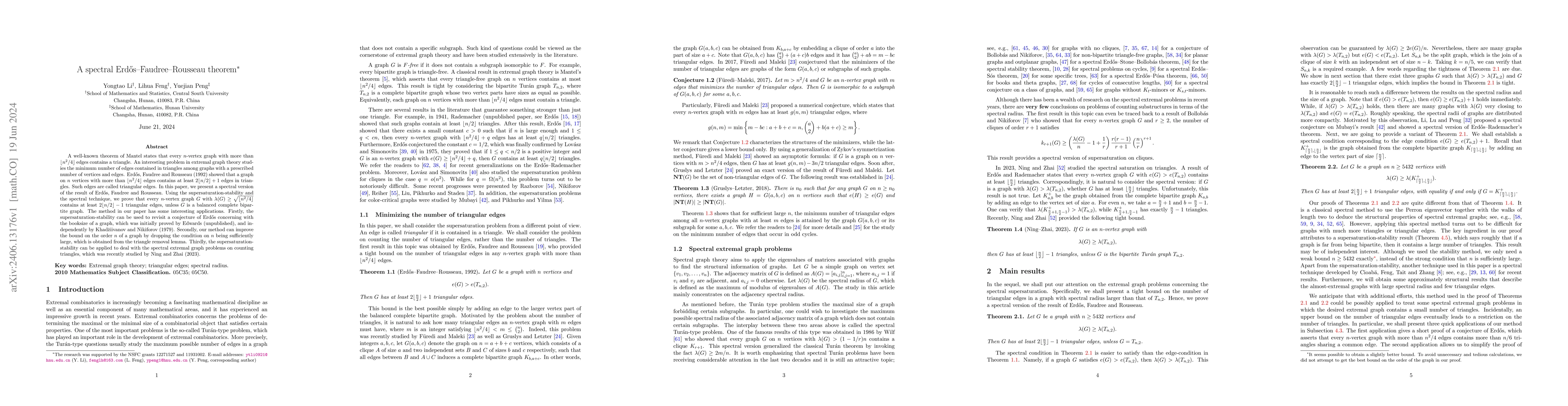 Thumbnail for A spectral Erd\H{o}s-Faudree-Rousseau theorem