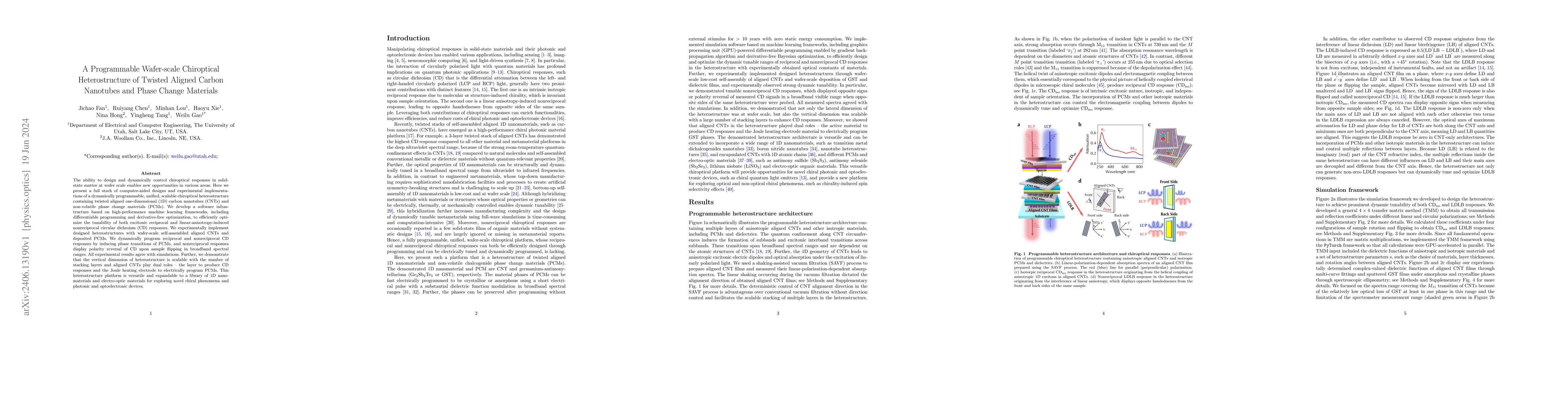 Thumbnail for A programmable wafer-scale chiroptical heterostructure of twisted
  aligned carbon nanotubes and phase change materials