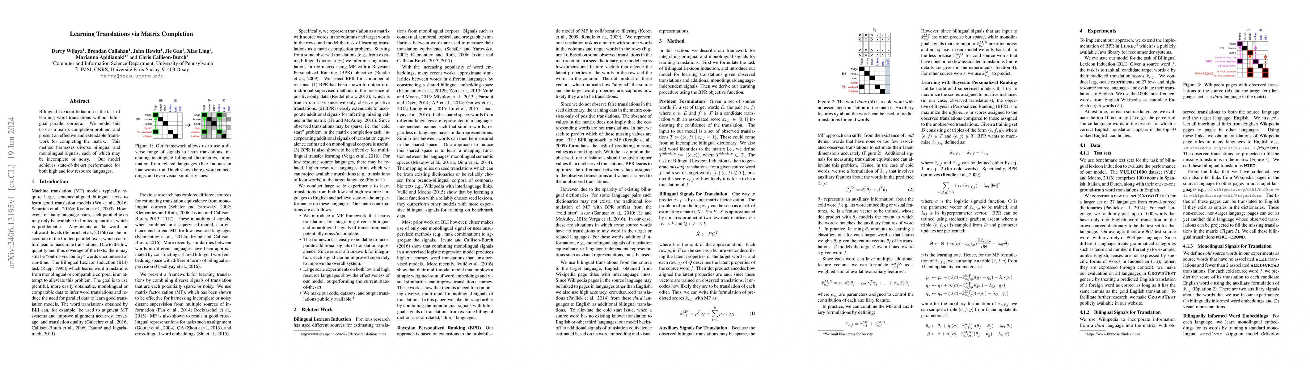 Thumbnail for Learning Translations via Matrix Completion