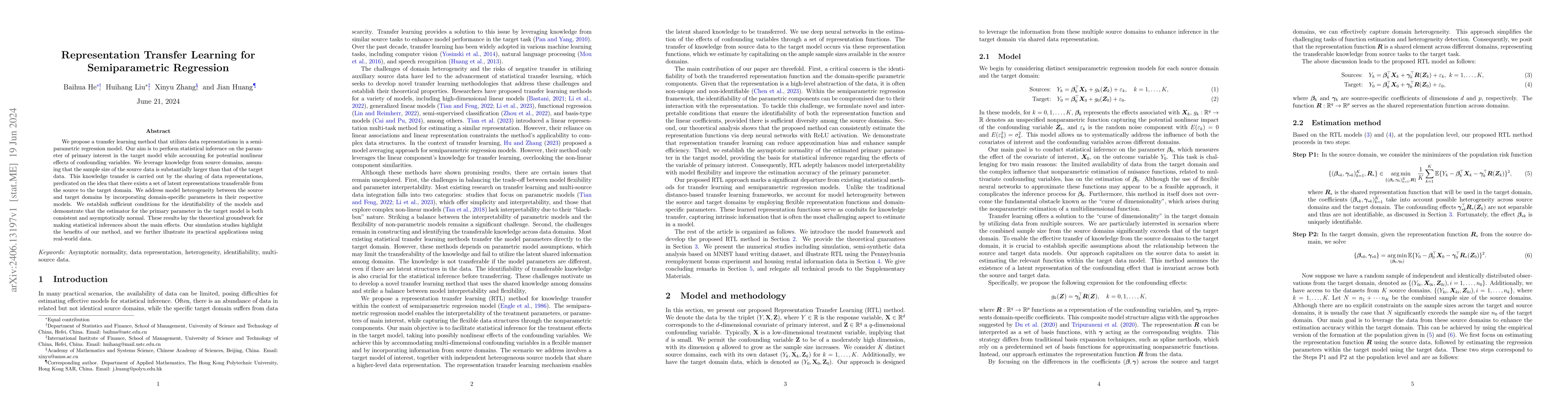 Thumbnail for Representation Transfer Learning for Semiparametric Regression