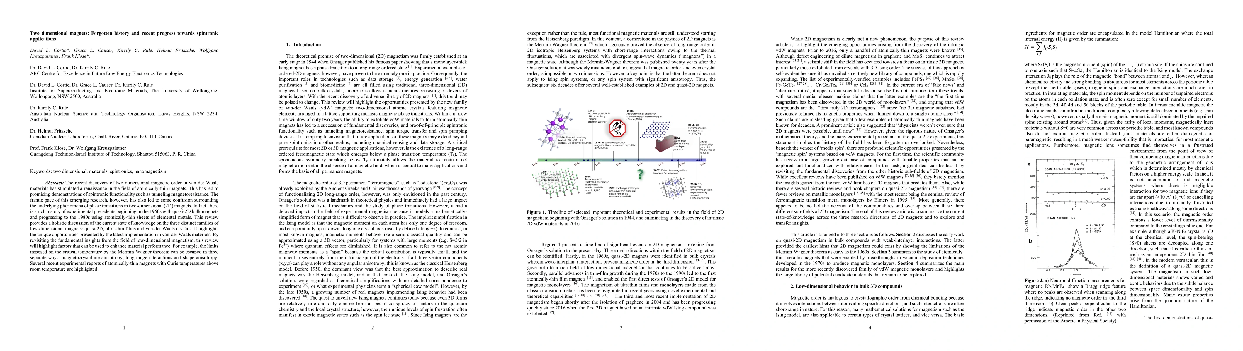 Thumbnail for Two dimensional magnets: Forgotten history and recent progress towards
  spintronic applications