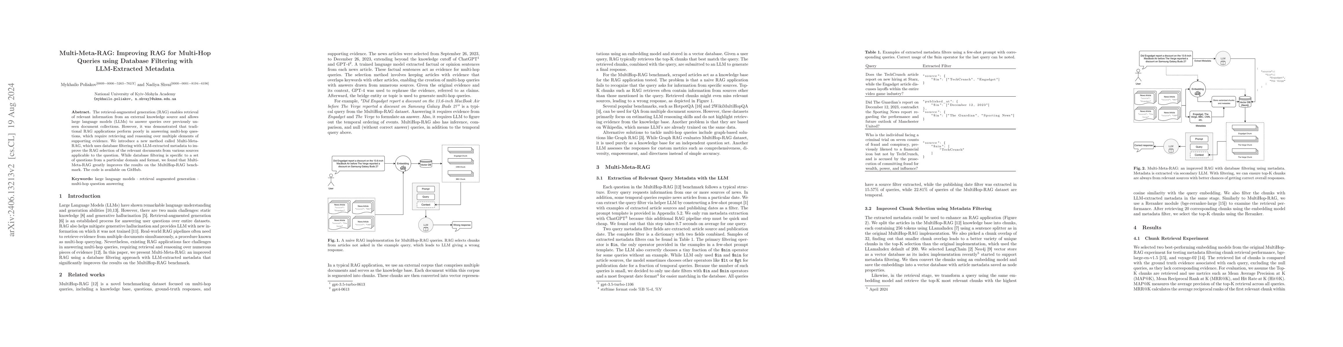 Thumbnail for Multi-Meta-RAG: Improving RAG for Multi-Hop Queries using Database
  Filtering with LLM-Extracted Metadata