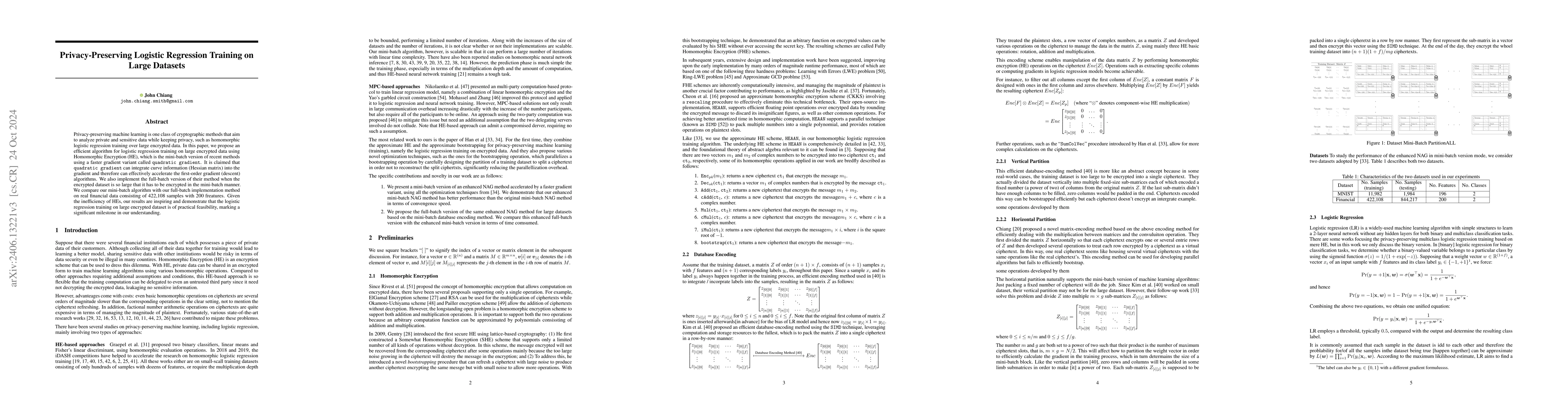 Thumbnail for Privacy-Preserving Logistic Regression Training on Large Datasets