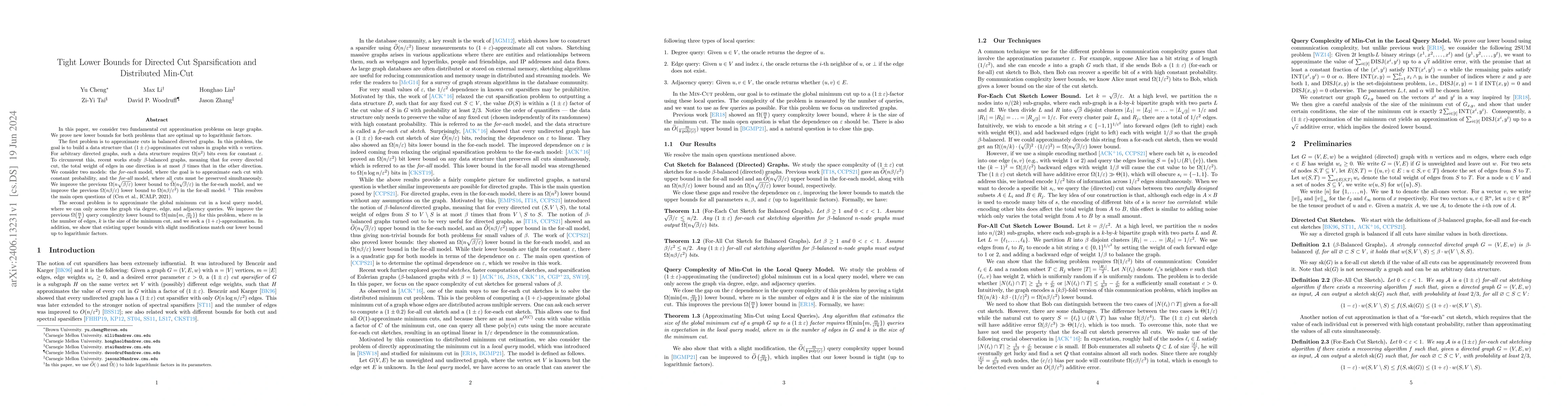 Thumbnail for Tight Lower Bounds for Directed Cut Sparsification and Distributed
  Min-Cut