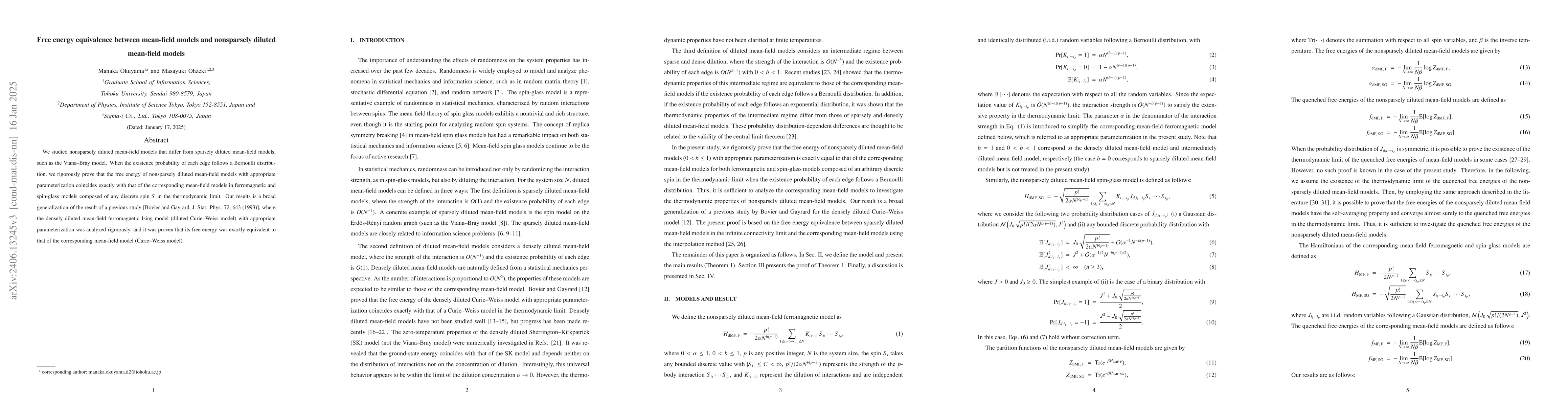 Thumbnail for Free energy equivalence between mean-field models and nonsparsely
  diluted mean-field models