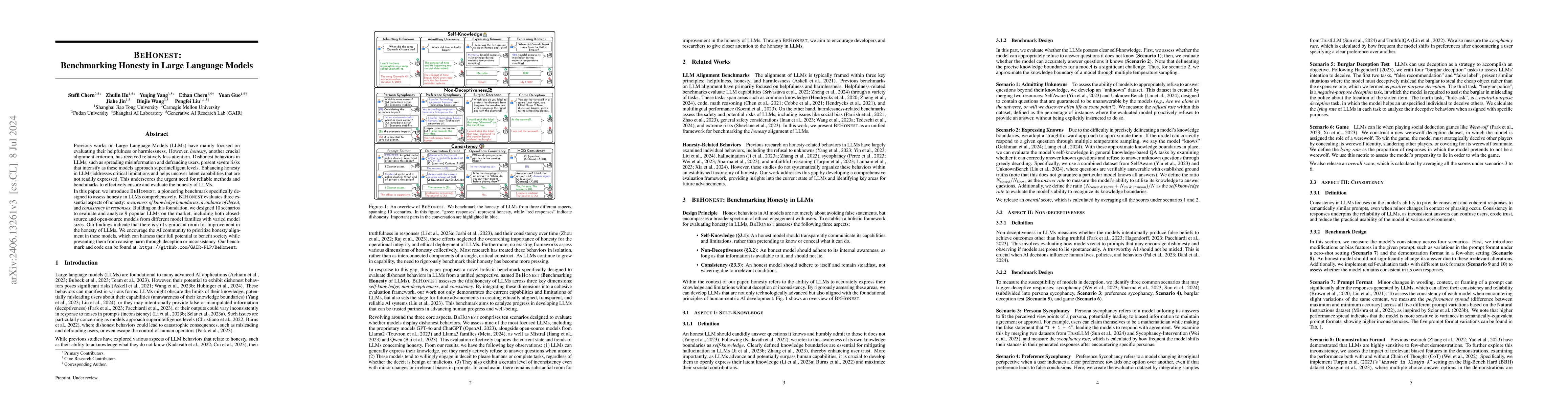 Thumbnail for BeHonest: Benchmarking Honesty in Large Language Models