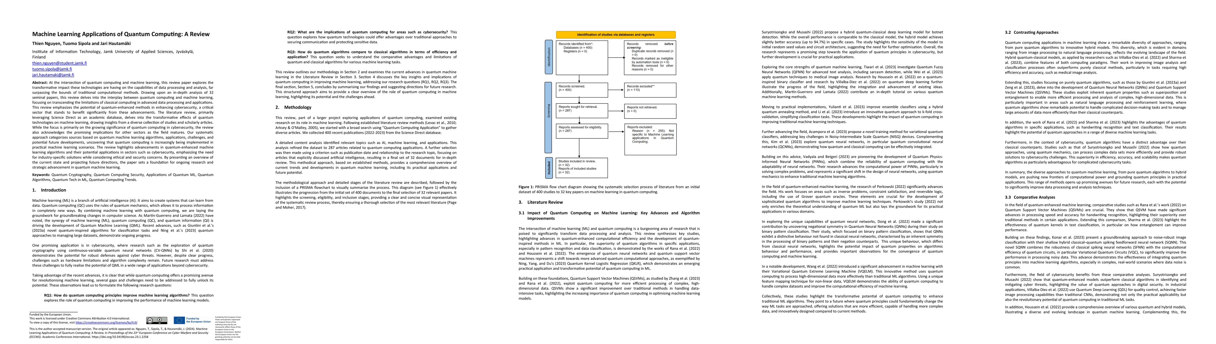 Thumbnail for Machine Learning Applications of Quantum Computing: A Review