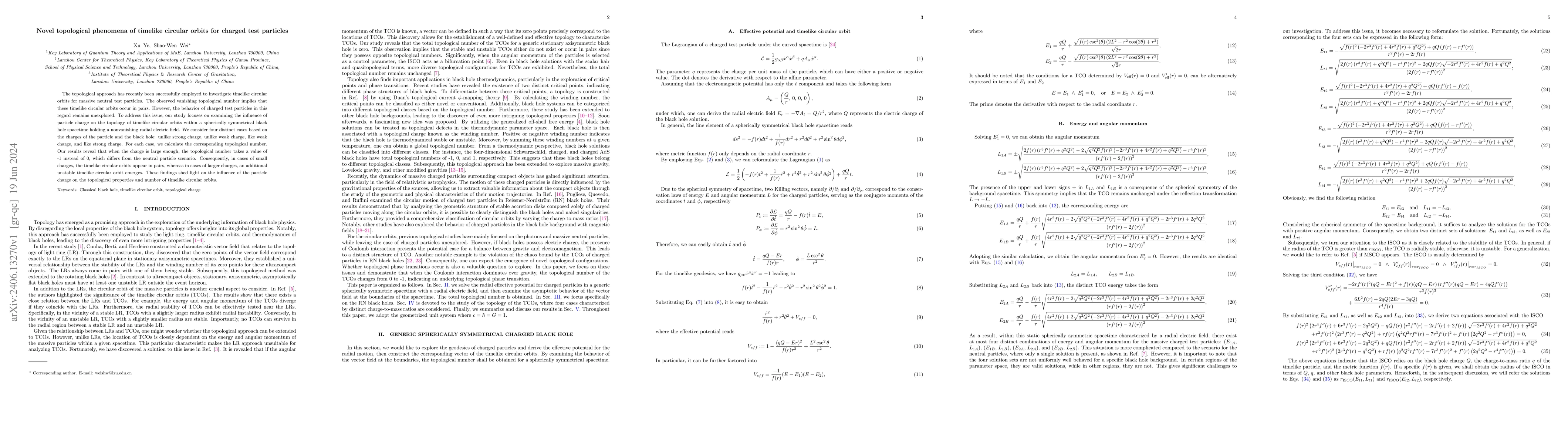 Thumbnail for Novel topological phenomena of timelike circular orbits for charged test
  particles