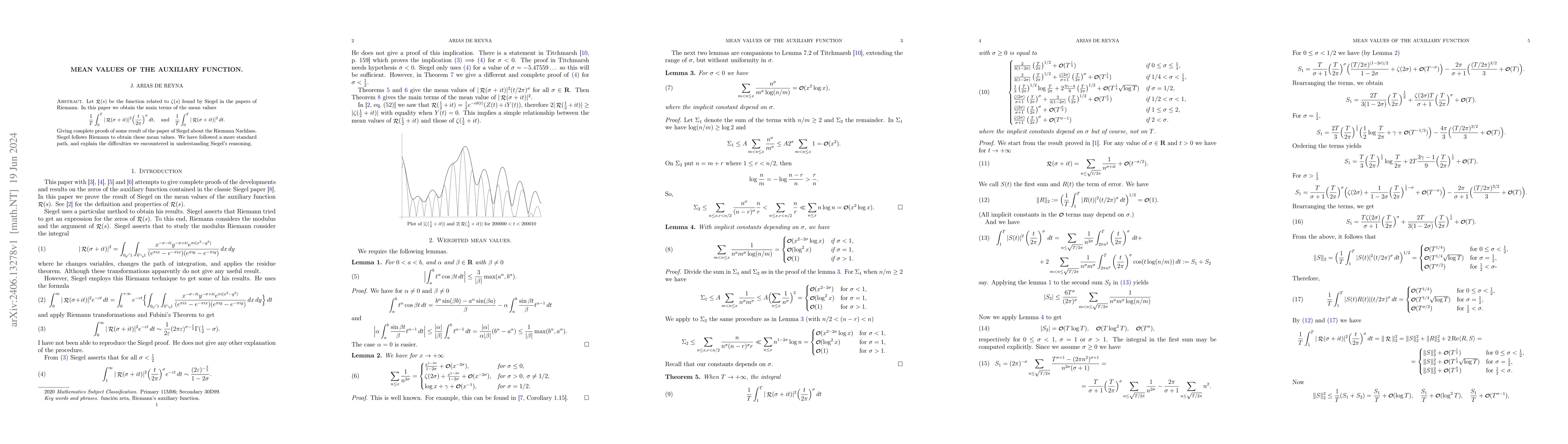 Thumbnail for Mean Values of the auxiliary function