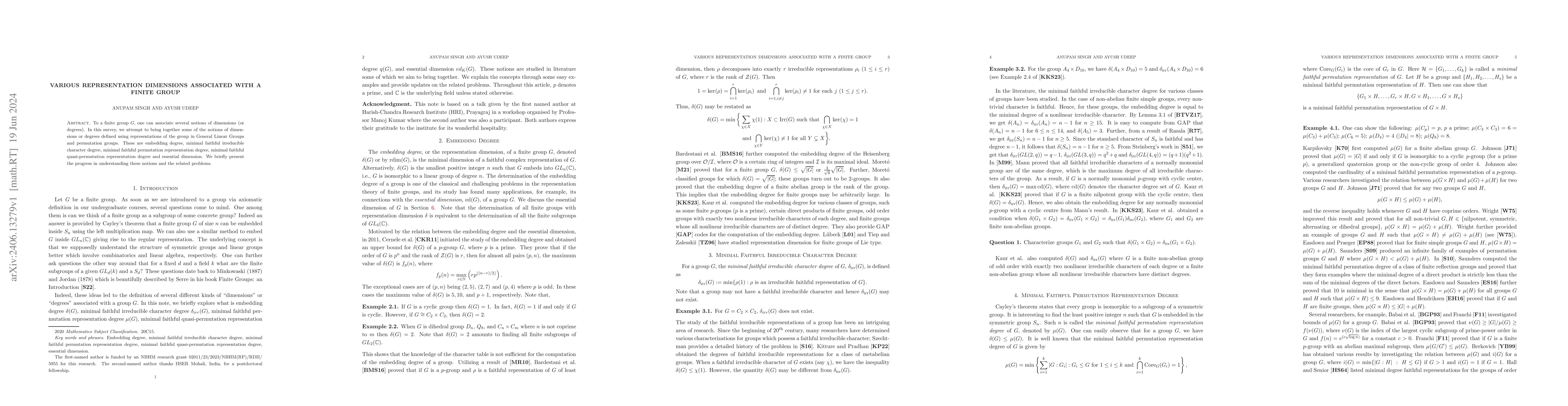 Thumbnail for Various Representation Dimensions associated with a Finite Group