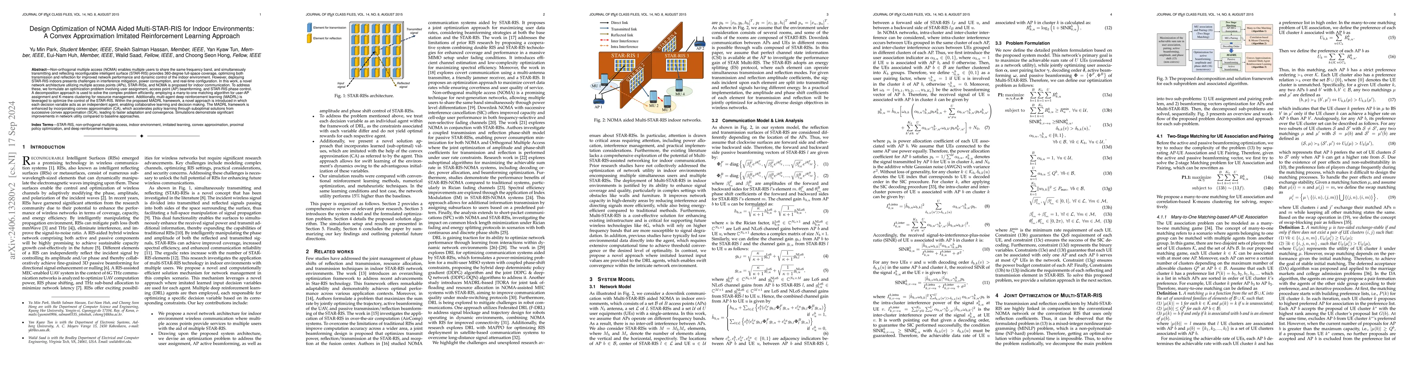Thumbnail for Design Optimization of NOMA Aided Multi-STAR-RIS for Indoor
  Environments: A Convex Approximation Imitated Reinforcement Learning Approach