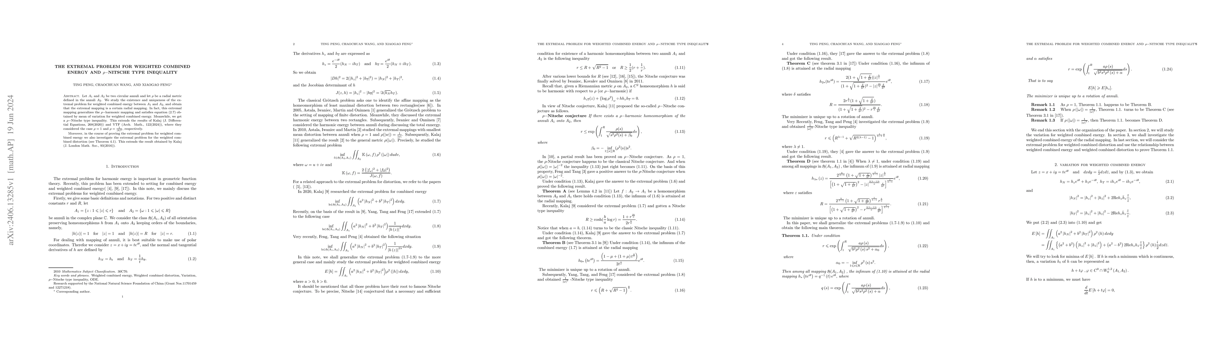 Thumbnail for The extremal problem for weighted combined energy and $\rho-$Nitsche
  type inequality