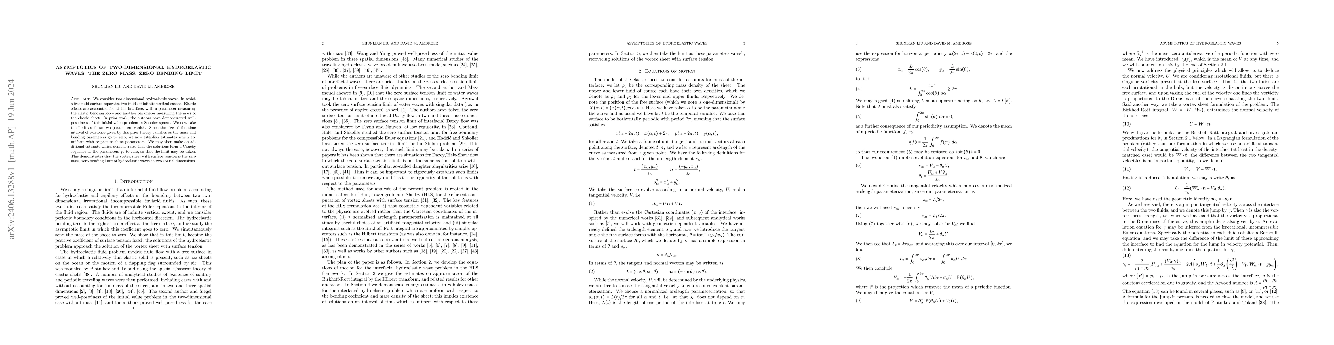 Thumbnail for Asymptotics of two-dimensional hydroelastic waves: The zero mass, zero
  bending limit