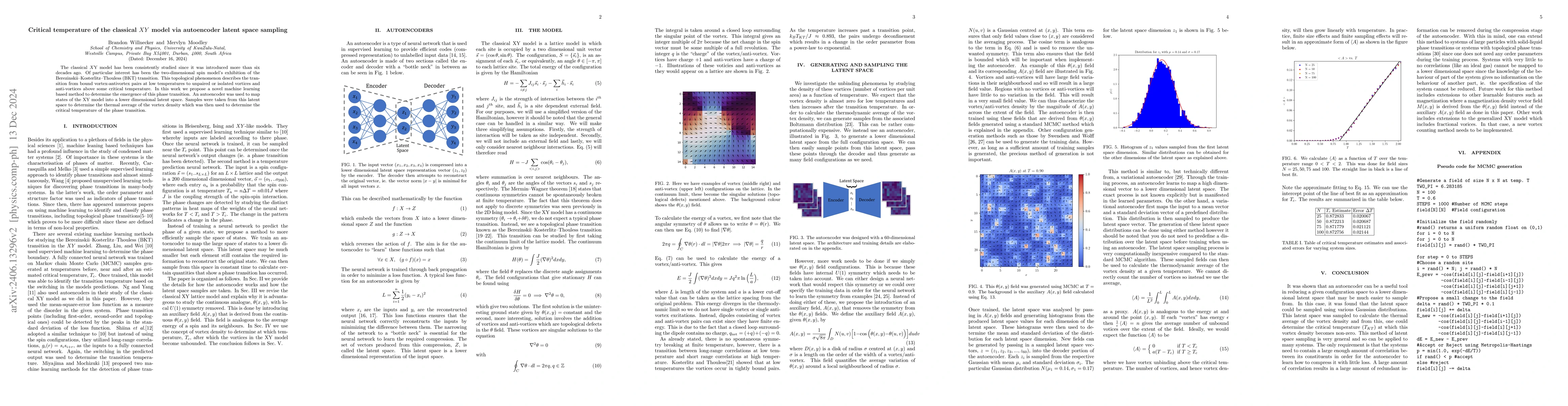 Thumbnail for Critical temperature of the classical XY model via autoencoder latent
  space sampling