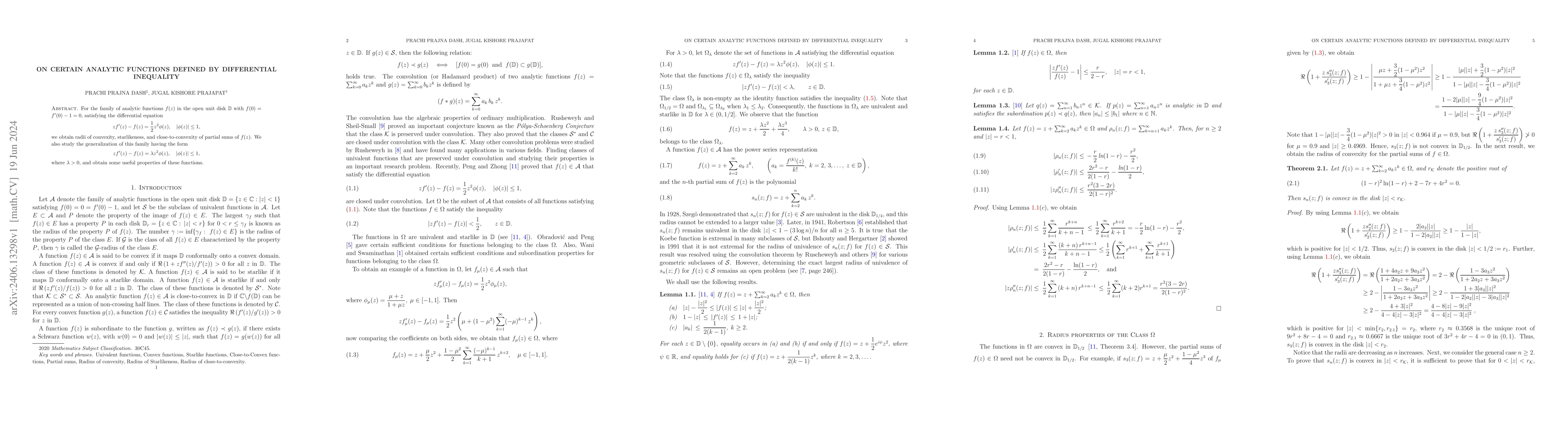 Thumbnail for On certain analytic functions defined by differential inequality