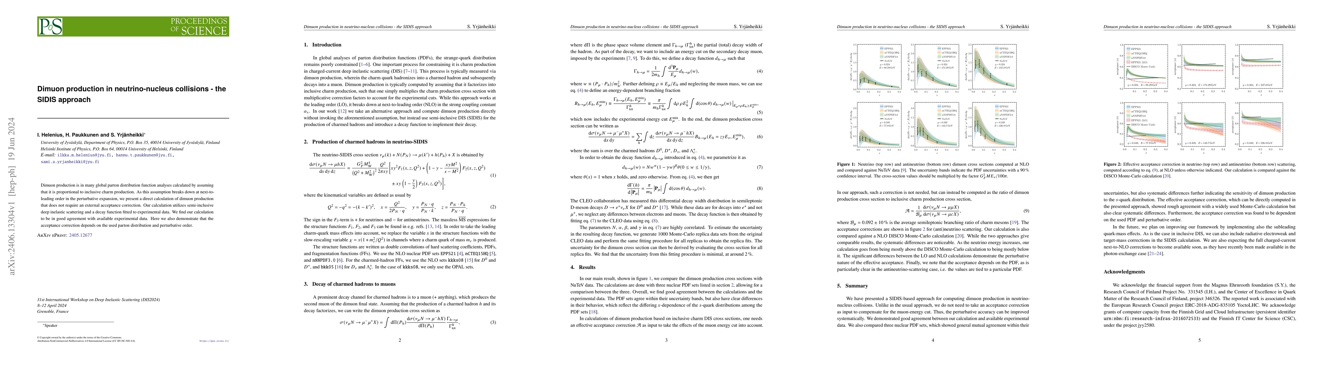 Thumbnail for Dimuon production in neutrino-nucleus collisions -- the SIDIS approach