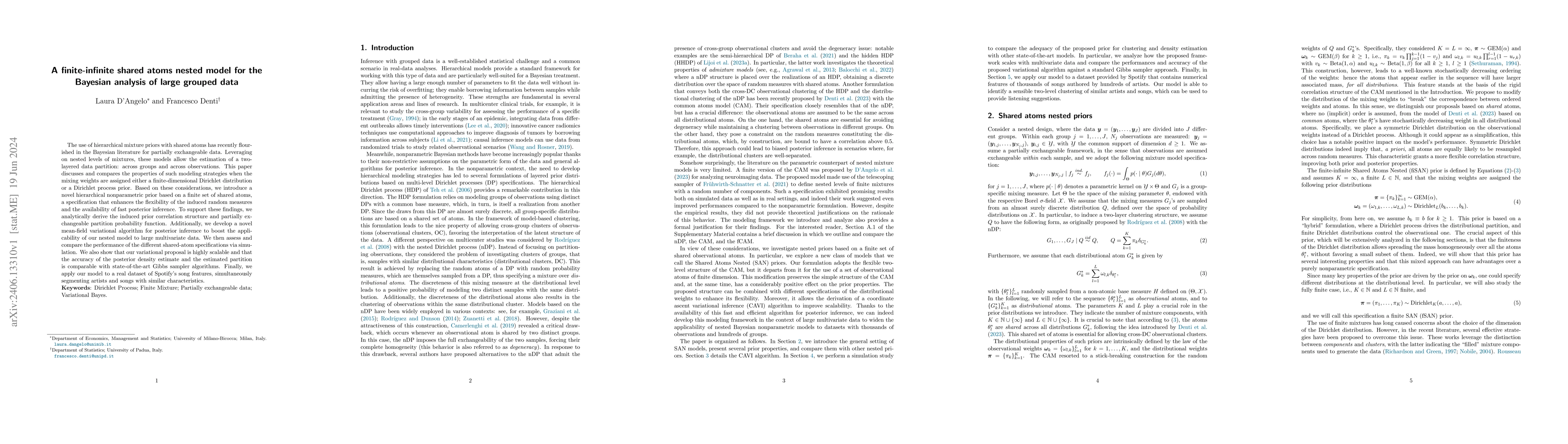Thumbnail for A finite-infinite shared atoms nested model for the Bayesian analysis of
  large grouped data