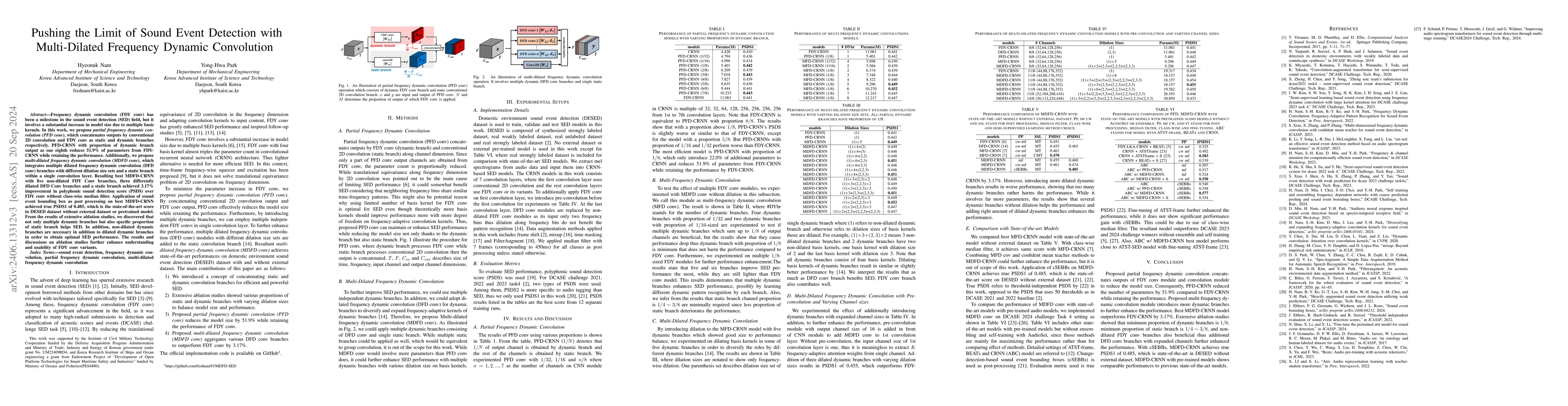 Thumbnail for Pushing the Limit of Sound Event Detection with Multi-Dilated Frequency
  Dynamic Convolution