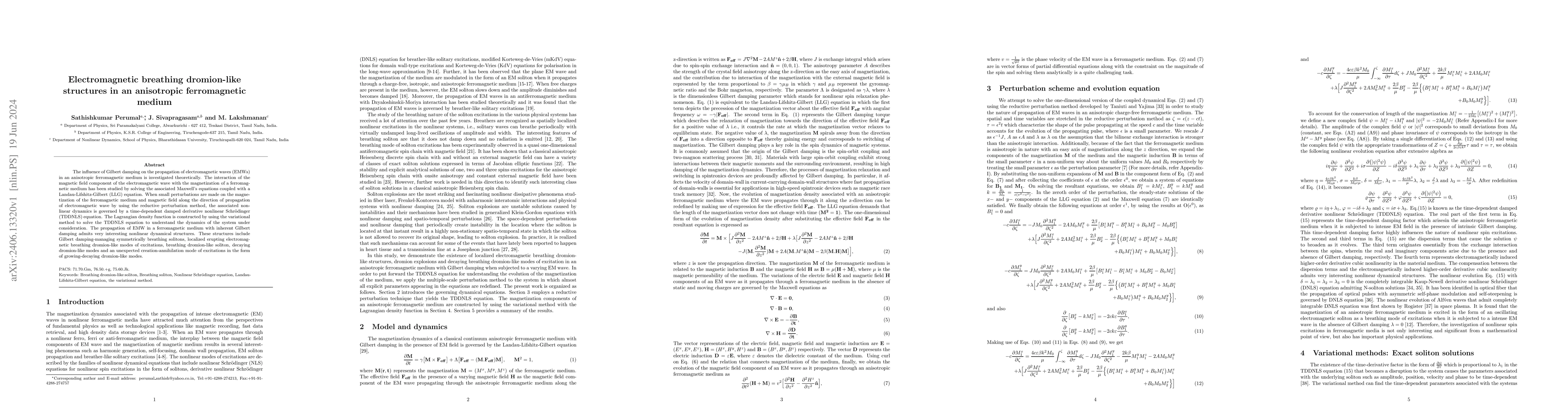 Thumbnail for Electromagnetic breathing dromion-like structures in an anisotropic
  ferromagnetic medium