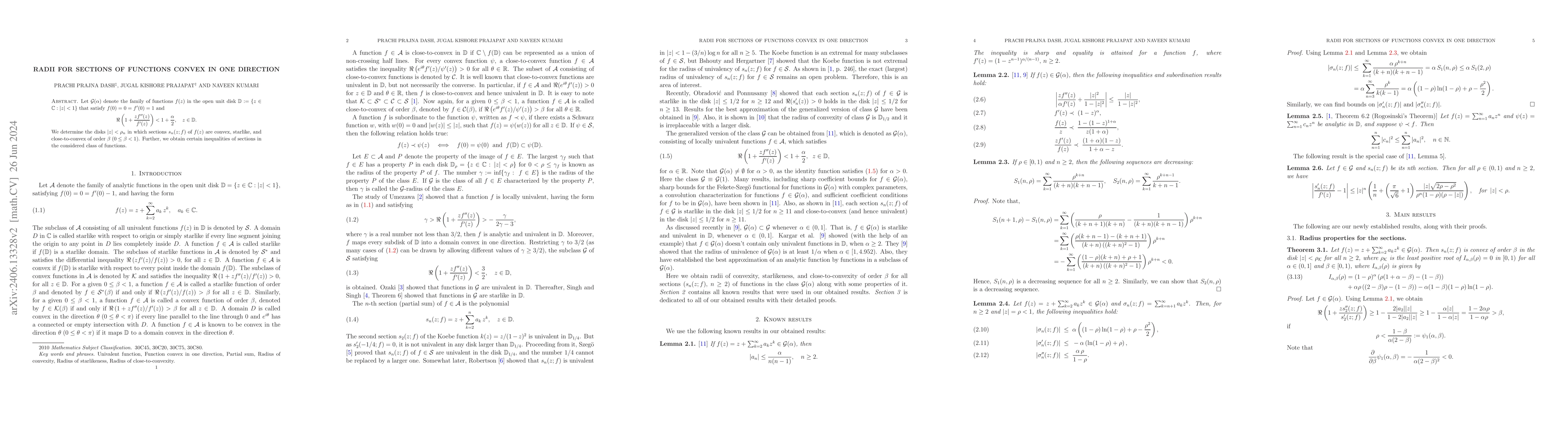 Thumbnail for Radii for sections of functions convex in one direction