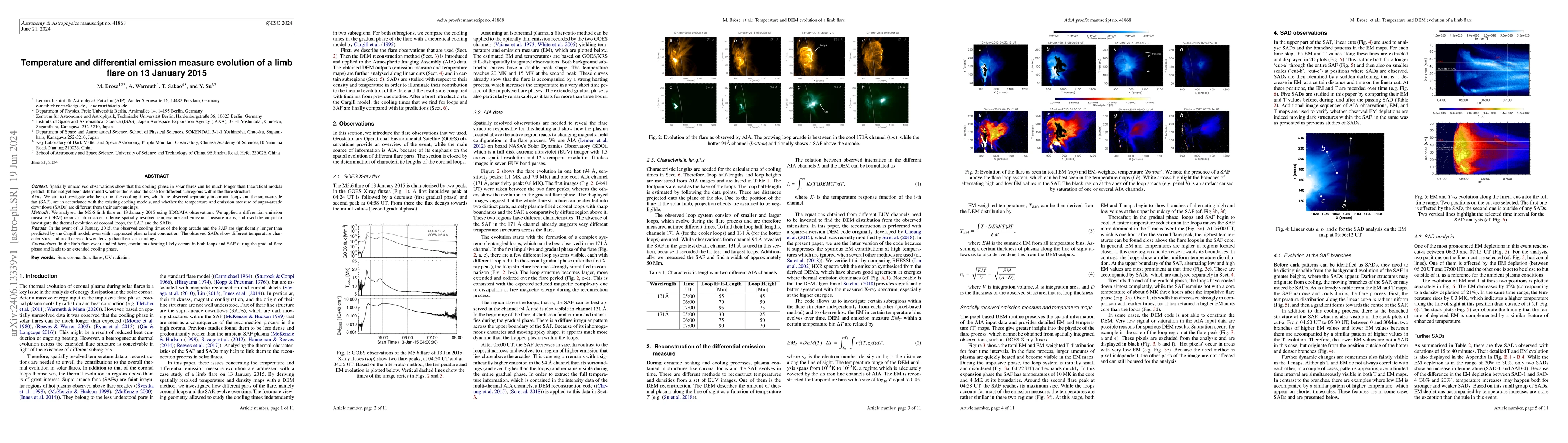 Thumbnail for Temperature and differential emission measure evolution of a limb flare
  on 13 January 2015