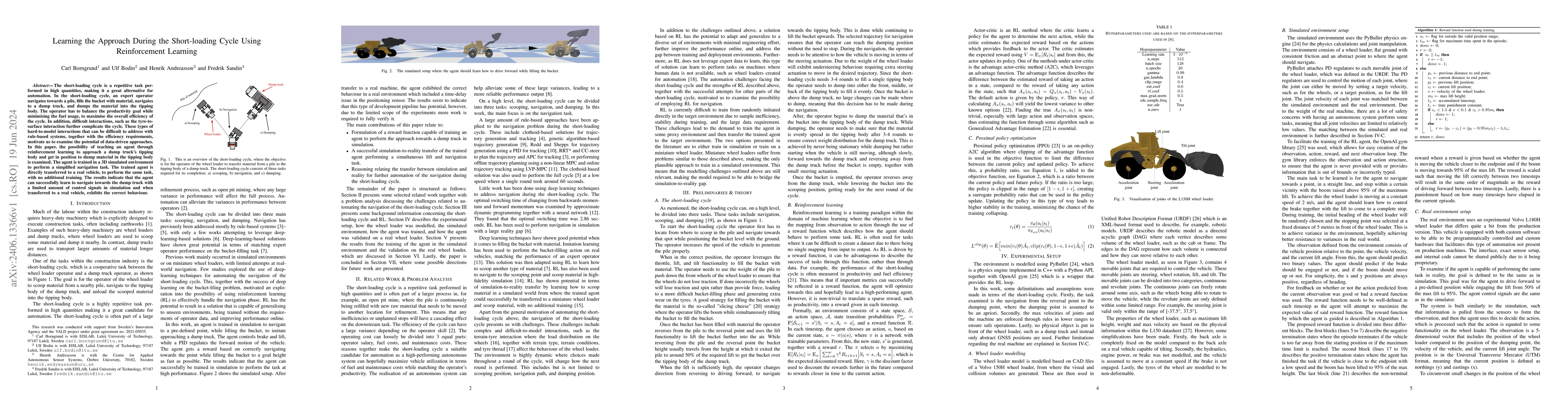 Thumbnail for Learning the Approach During the Short-loading Cycle Using Reinforcement
  Learning
