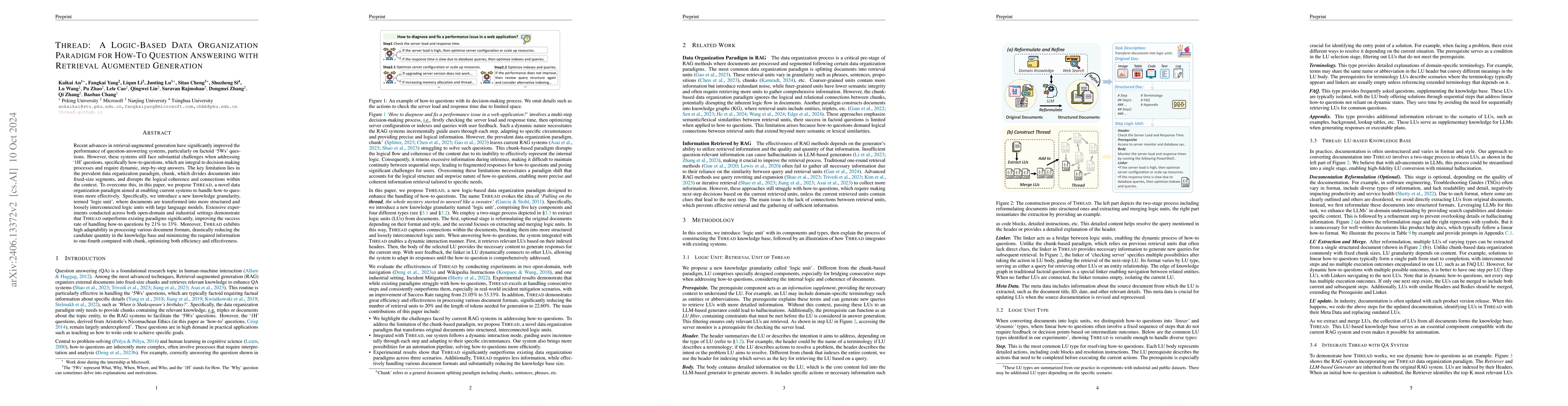 Thumbnail for Thread: A Logic-Based Data Organization Paradigm for How-To Question
  Answering with Retrieval Augmented Generation