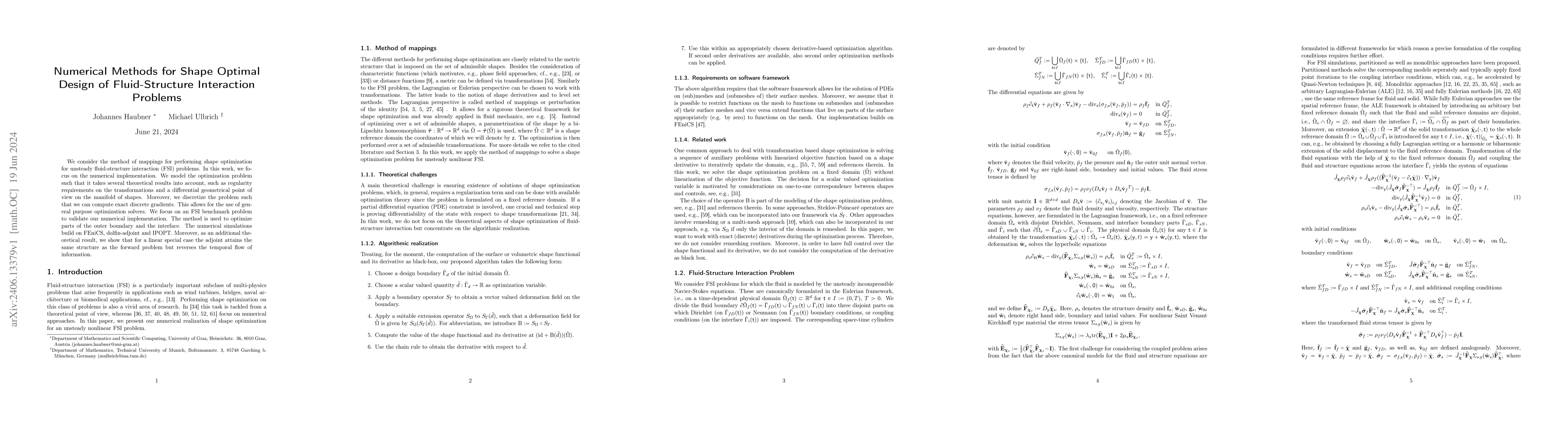 Thumbnail for Numerical Methods for Shape Optimal Design of Fluid-Structure
  Interaction Problems