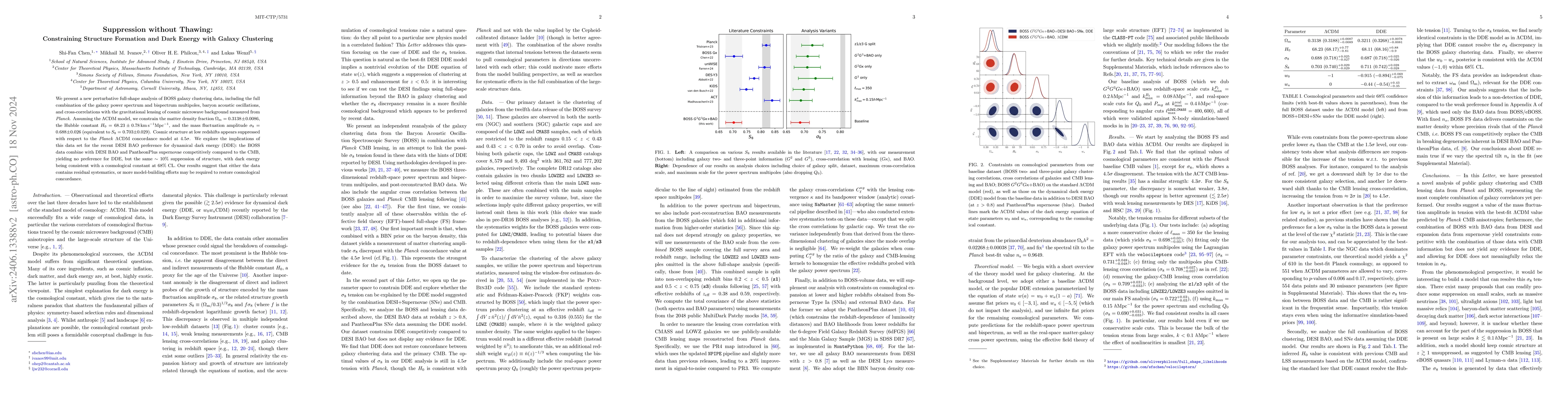 Thumbnail for Suppression without Thawing: Constraining Structure Formation and Dark
  Energy with Galaxy Clustering