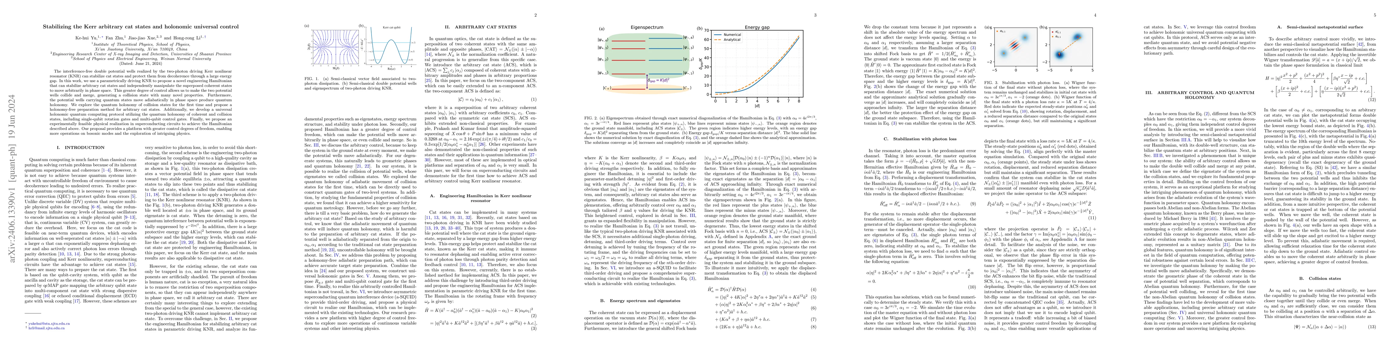Thumbnail for Stabilizing the Kerr arbitrary cat states and holonomic universal
  control