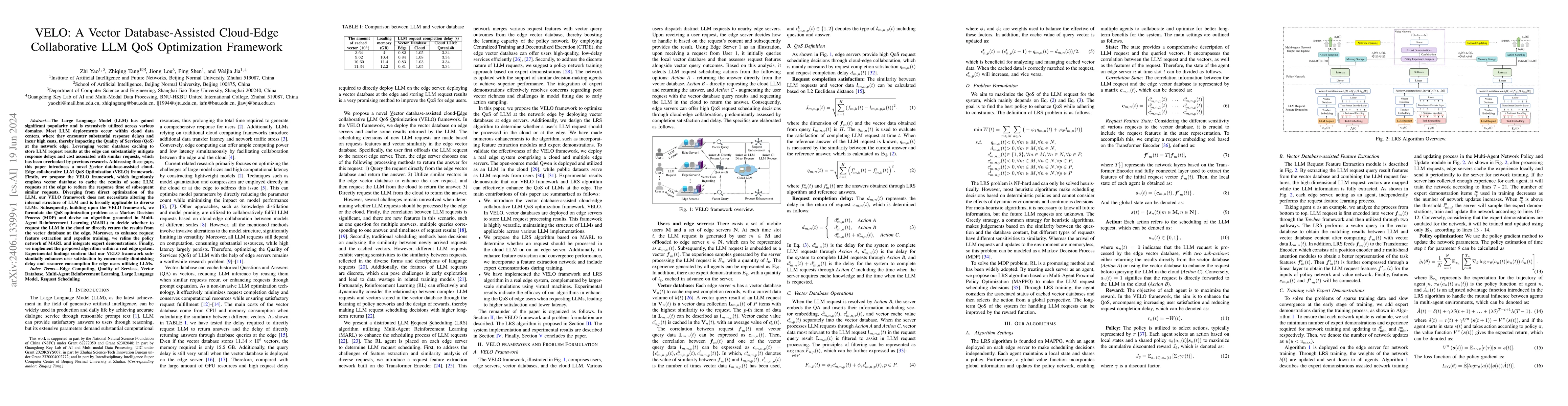 Thumbnail for VELO: A Vector Database-Assisted Cloud-Edge Collaborative LLM QoS
  Optimization Framework