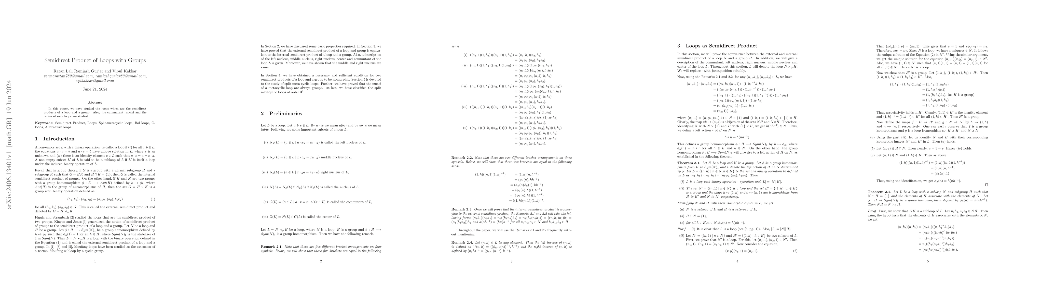 Thumbnail for Semidirect Product of Loops with Groups