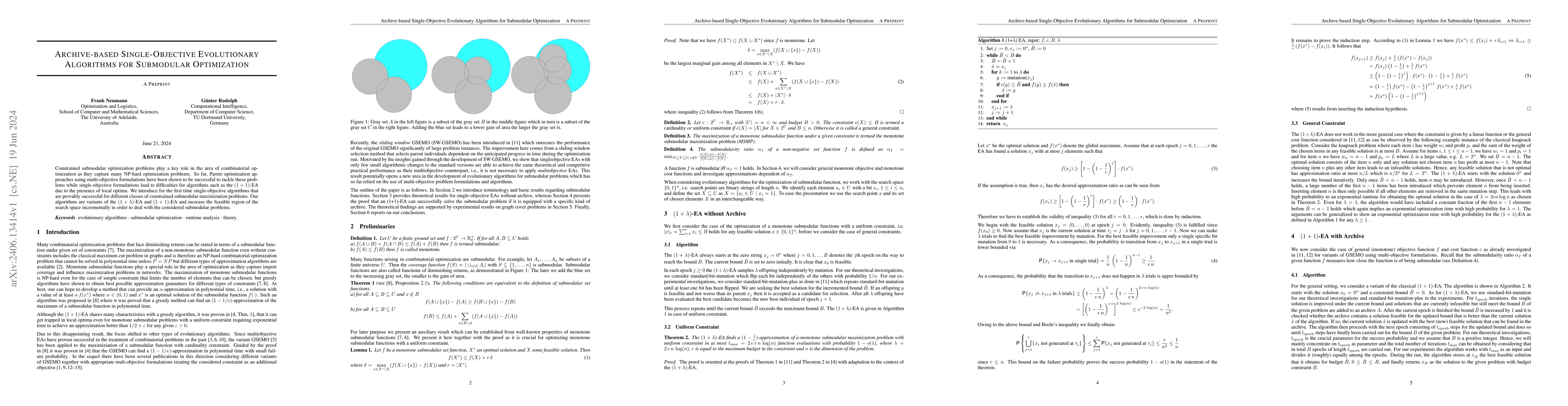 Thumbnail for Archive-based Single-Objective Evolutionary Algorithms for Submodular
  Optimization