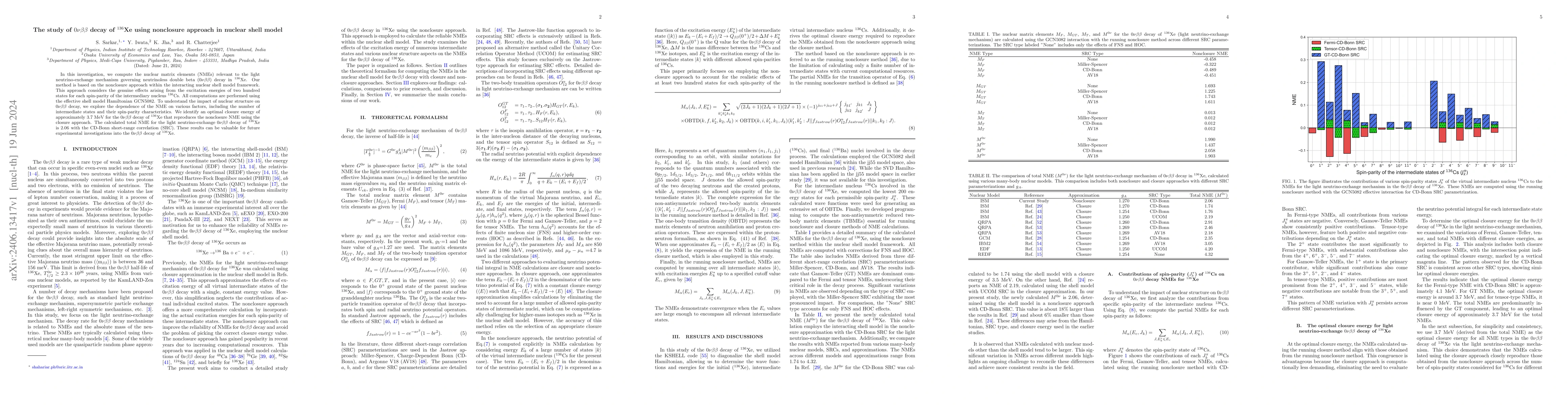 Thumbnail for The study of $0\nu\beta\beta$ decay of $^{136}$Xe using nonclosure
  approach in nuclear shell model