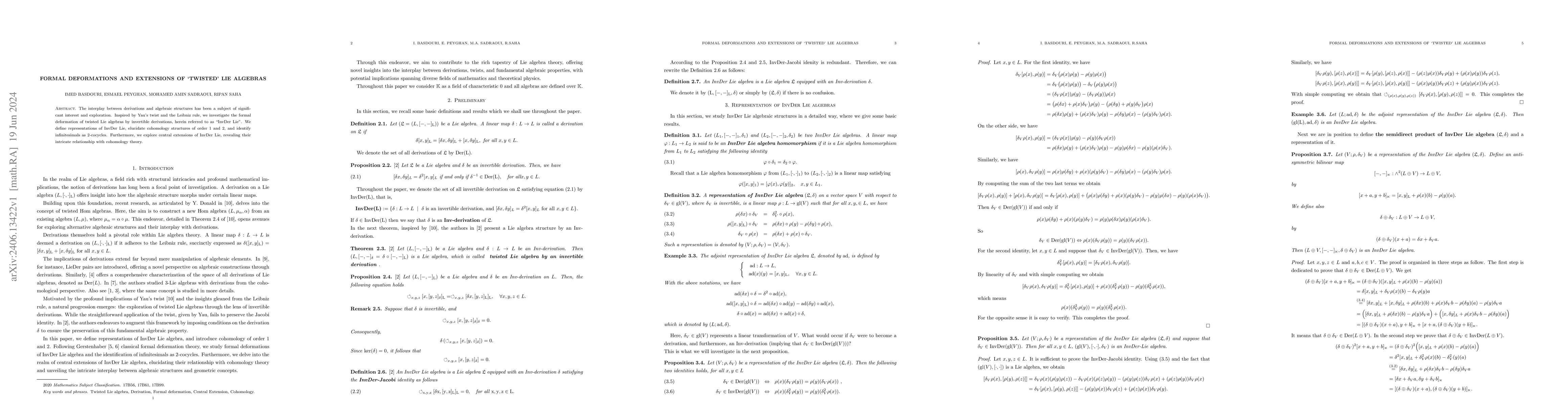 Thumbnail for Formal deformations and extensions of `twisted' Lie algebras
