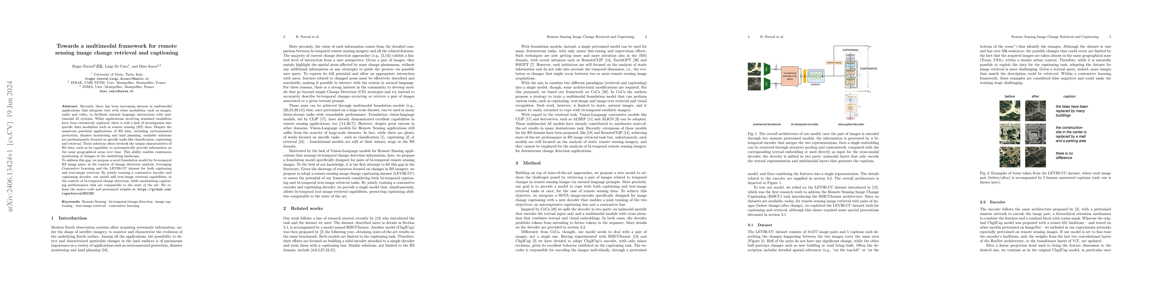 Thumbnail for Towards a multimodal framework for remote sensing image change retrieval
  and captioning