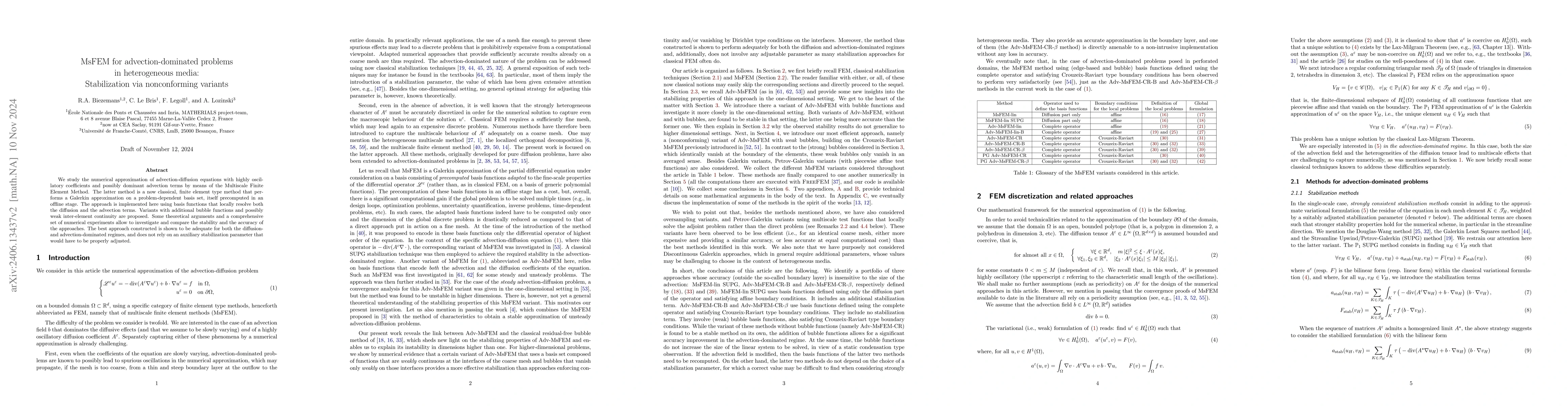 Thumbnail for MsFEM for advection-dominated problems in heterogeneous media:
  Stabilization via nonconforming variants