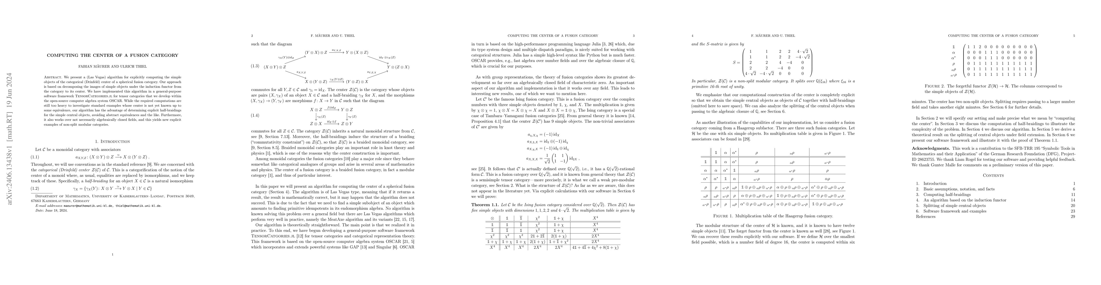 Thumbnail for Computing the center of a fusion category