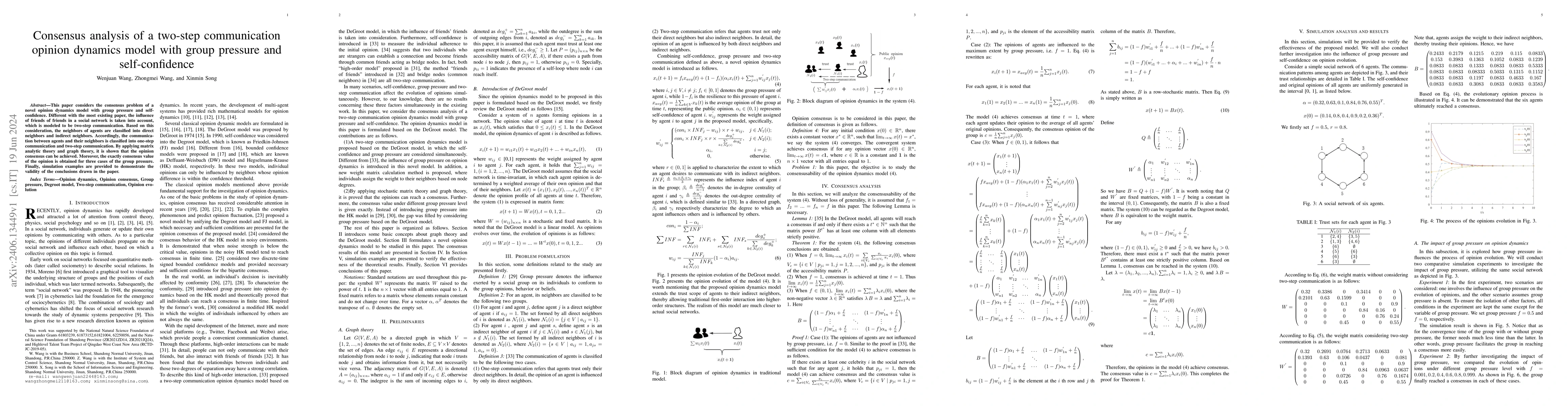 Thumbnail for Consensus analysis of a two-step communication opinion dynamics model
  with group pressure and self-confidence