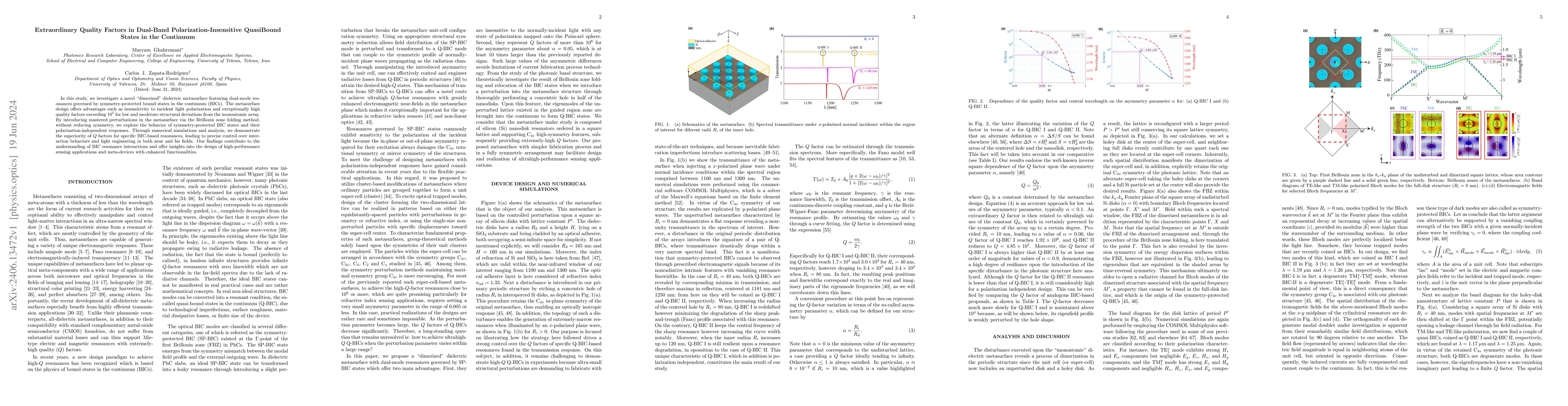 Thumbnail for Extraordinary Quality Factors in Dual-Band Polarization-Insensitive
  QuasiBound States in the Continuum