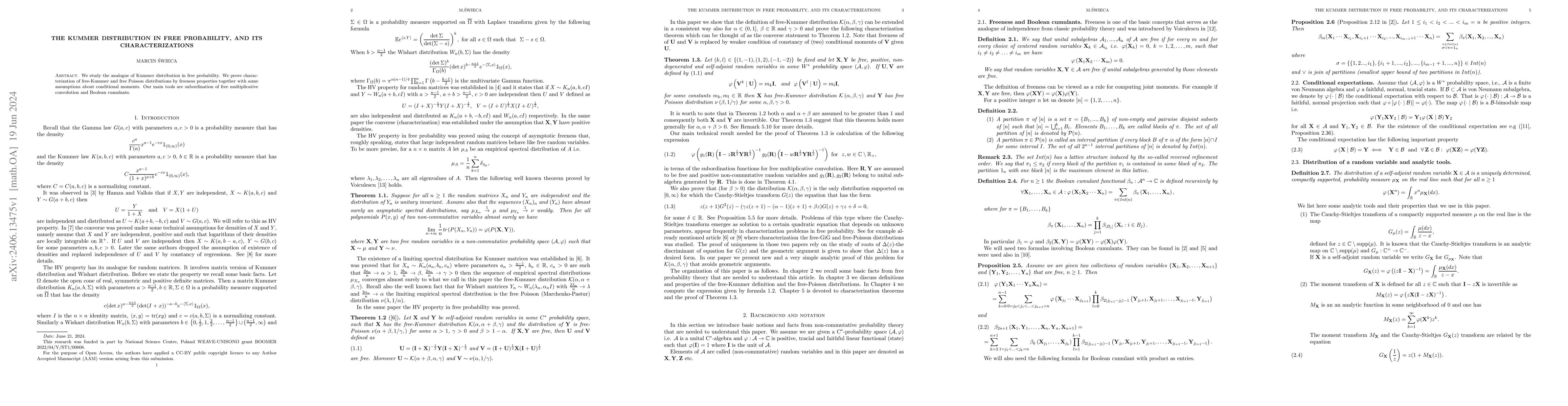 Thumbnail for The Kummer distribution in free probability, and its characterizations