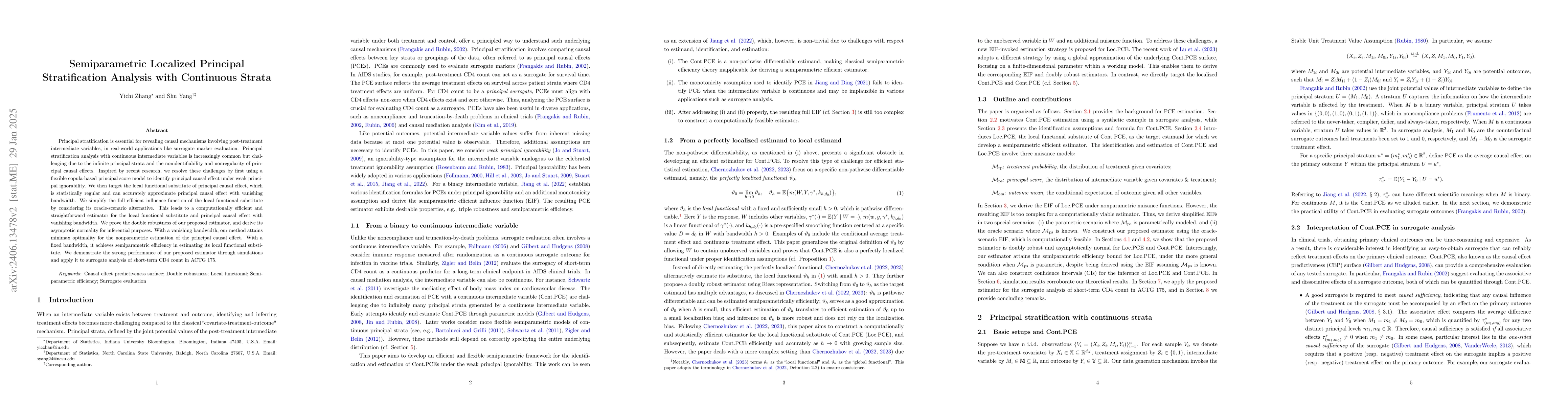 Thumbnail for Semiparametric Localized Principal Stratification Analysis with
  Continuous Strata