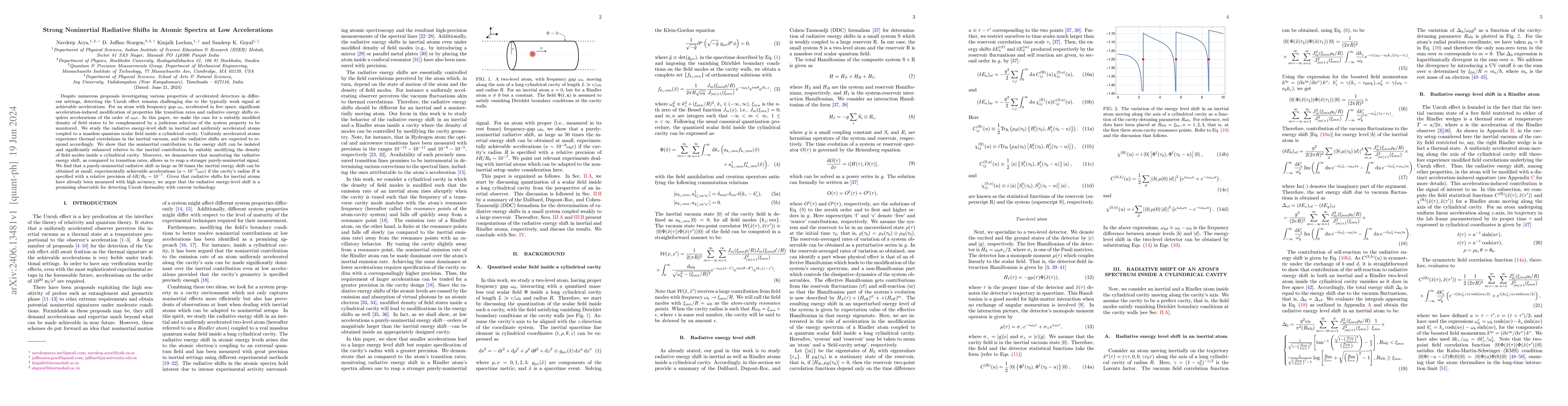 Thumbnail for Strong Noninertial Radiative Shifts in Atomic Spectra at Low
  Accelerations