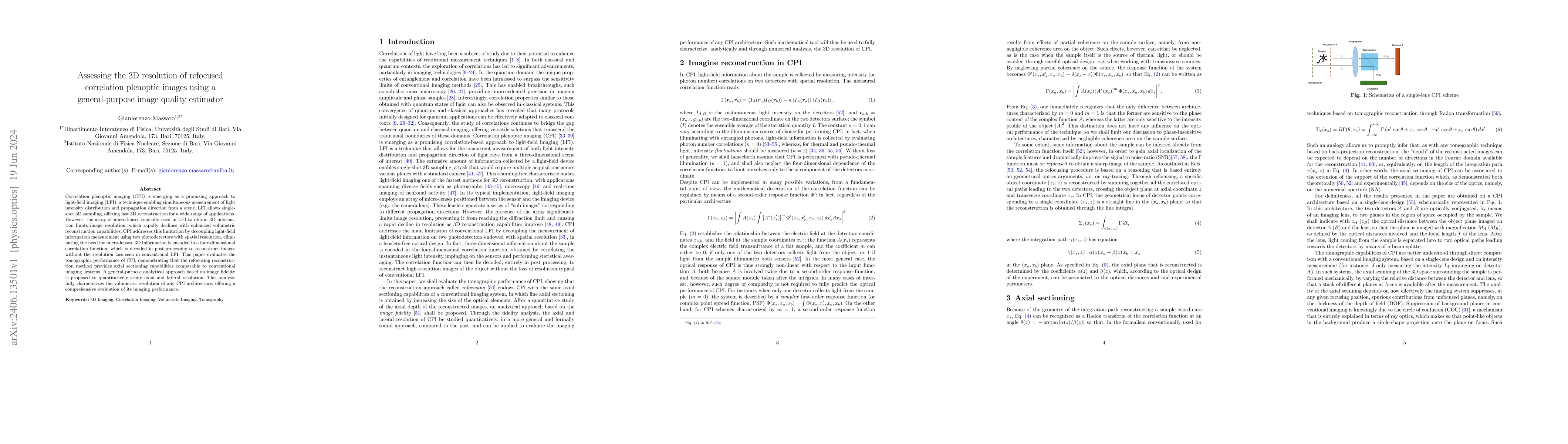 Thumbnail for Assessing the 3D resolution of refocused correlation plenoptic images
  using a general-purpose image quality estimator