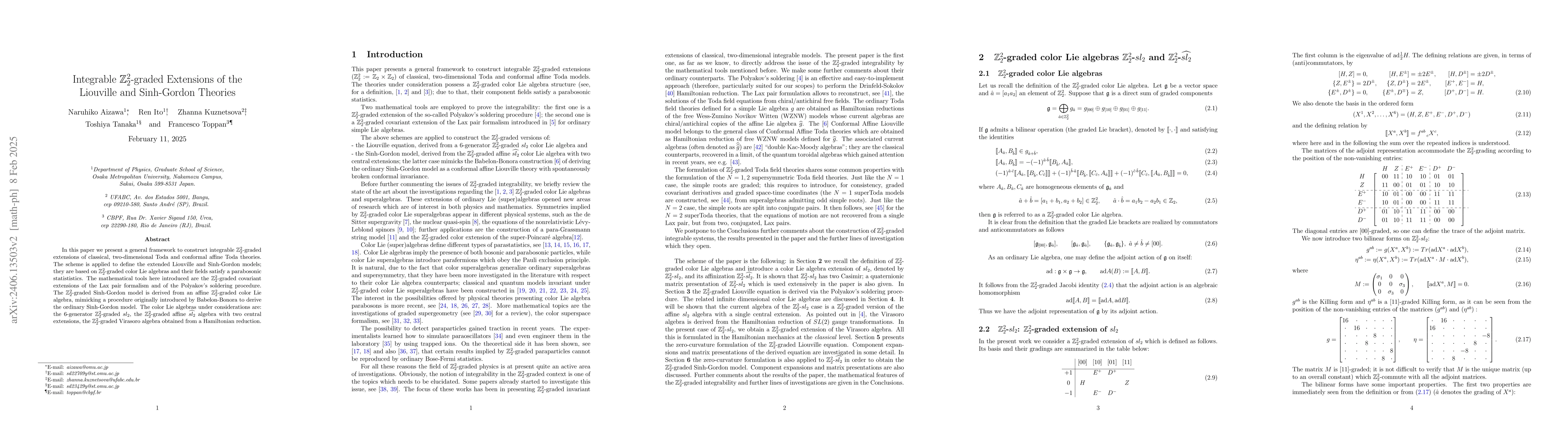 Thumbnail for Integrable $\mathbb{Z}_2^2$-graded Extensions of the Liouville and
  Sinh-Gordon Theories