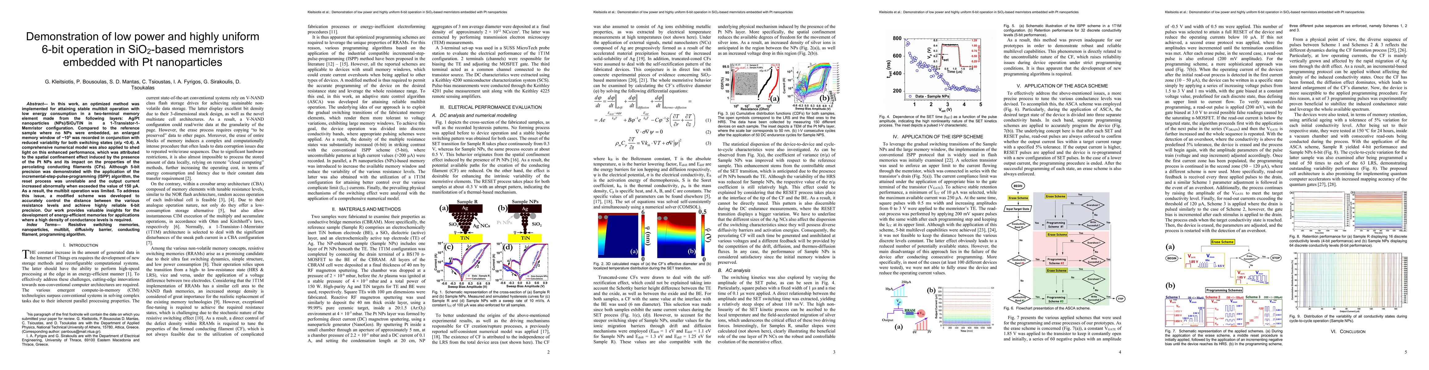 Thumbnail for Demonstration of low power and highly uniform 6-bit operation in
  SiO2-based memristors embedded with Pt nanoparticles