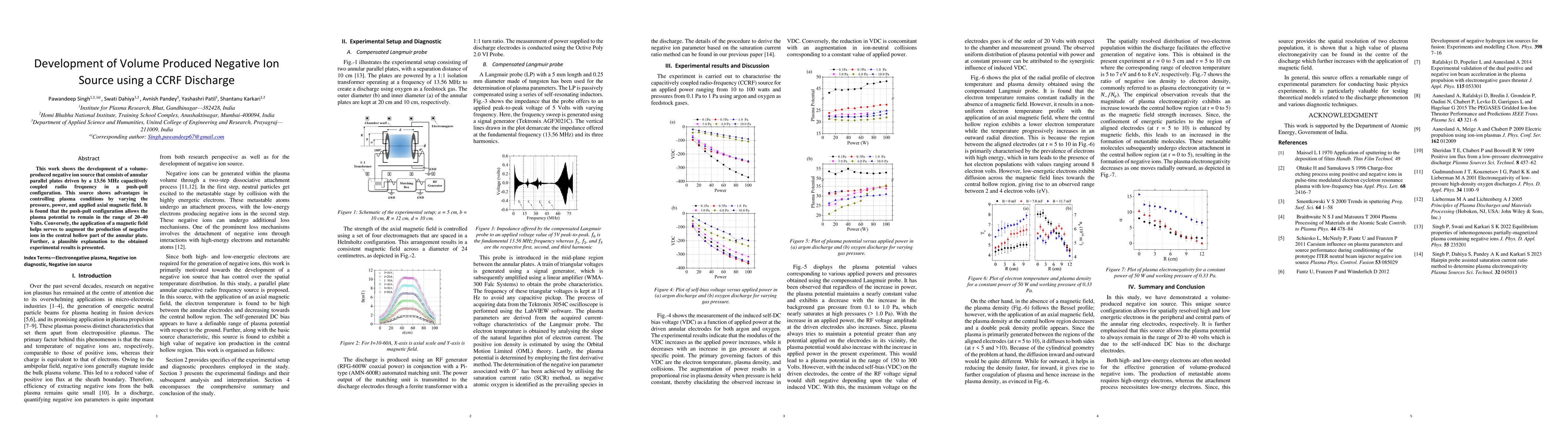Thumbnail for Development of Volume Produced Negative Ion Source using a CCRF
  Discharge